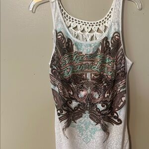 Harley-Davidson Brown and Green Graphic Tank Top